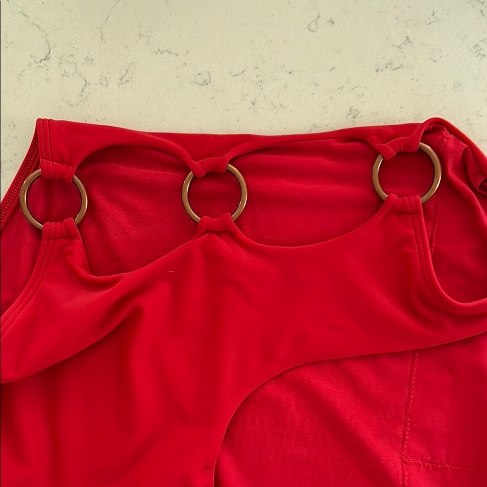 AERIE Red One Piece swimsuit side cut outs large - Picture 6 of 7
